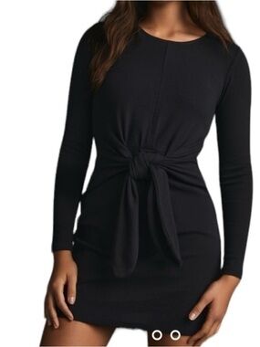 Anthropology Black Tie Front Mini Dress, Size Small